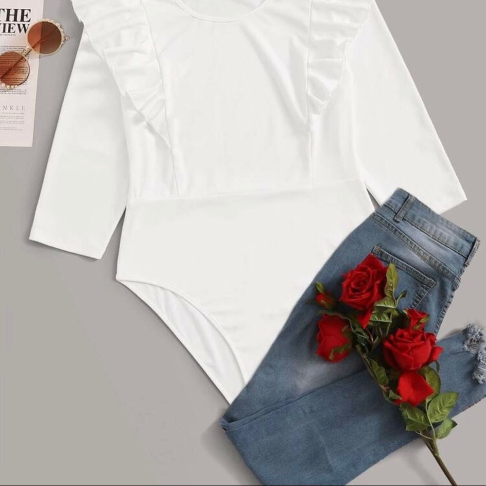 Women’s plus size bodysuit body con white ruffle